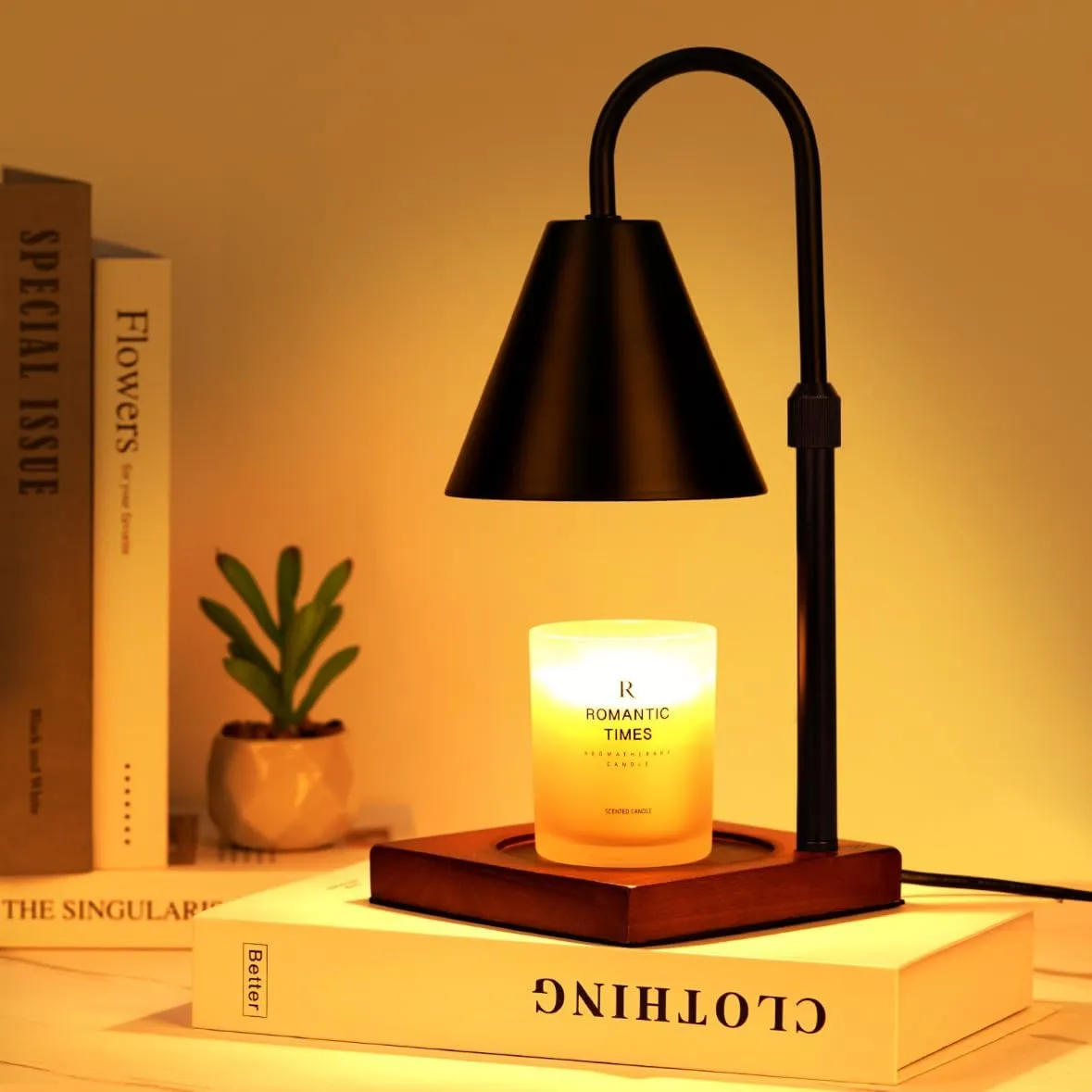Sleek Black Dimmable Candle Warmer Lamp with Timer