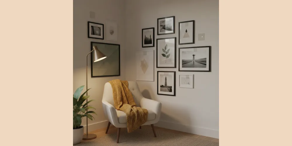 pleasant study corner with beautiful wall hanging images