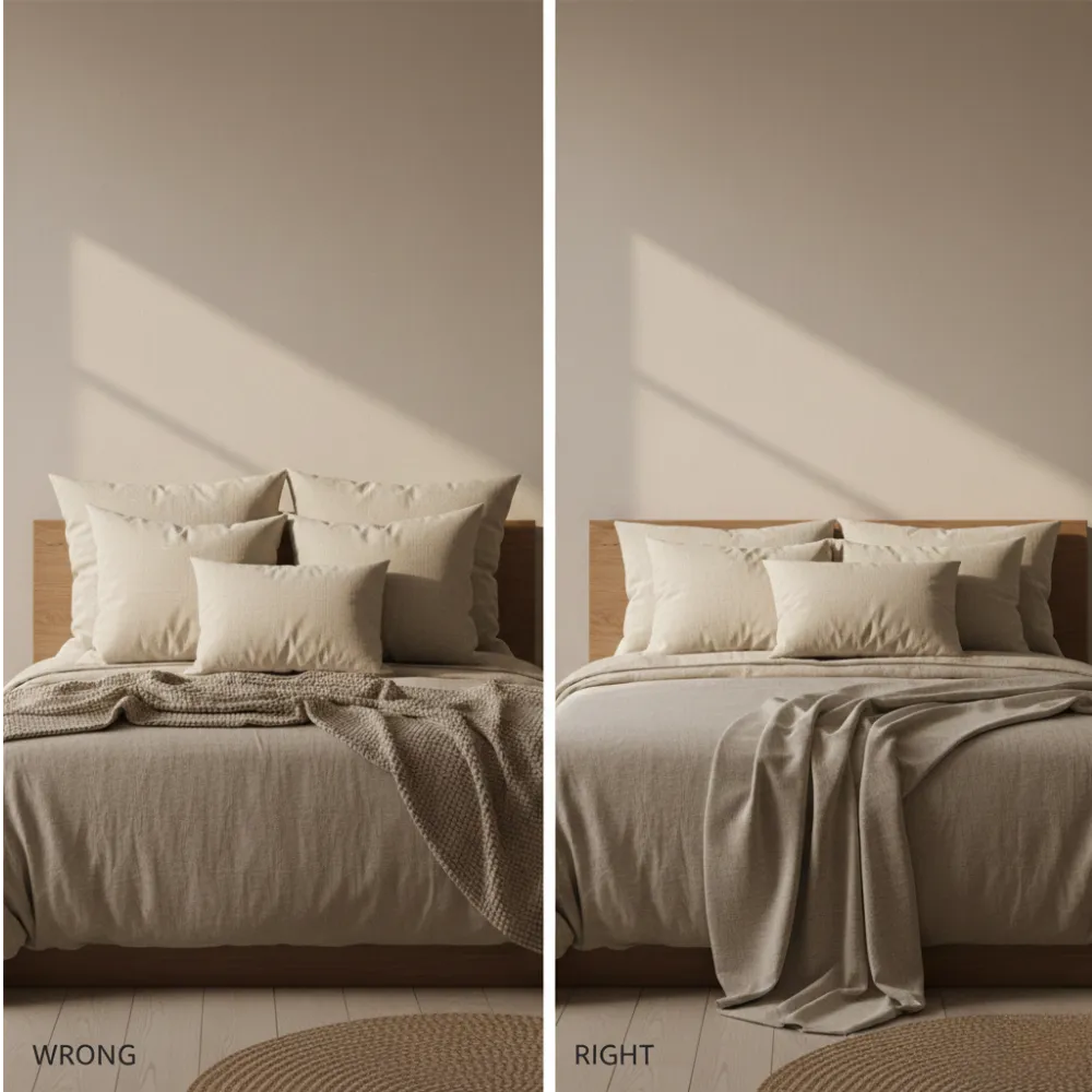 wrong and right size pillows on the bed