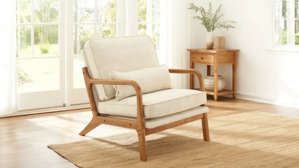 Mid-Century Modern Chair with Pillow Linen Fabric